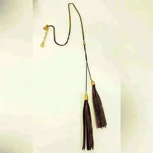 Black and Faux Gold Tassel Lasso Necklace